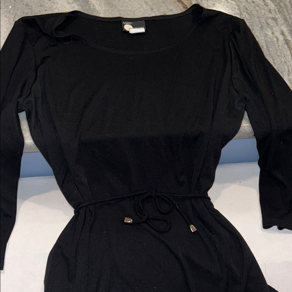 Black Women's silky 3 quarter tie Top